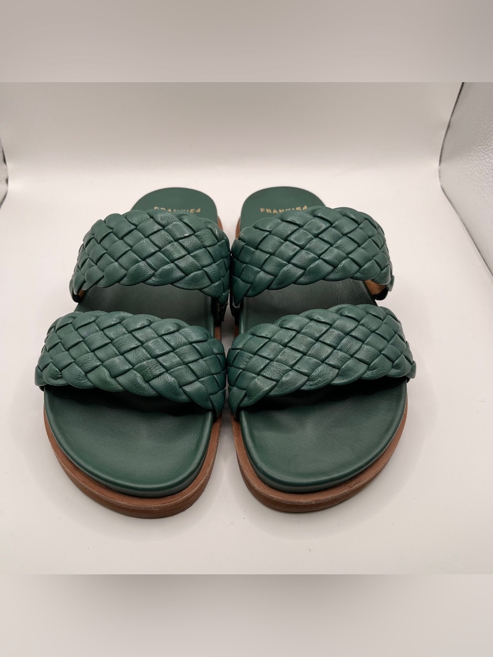 FRANKIE4 Malone woven leather slides in emerald green size 6 EUC - Picture 3 of 7